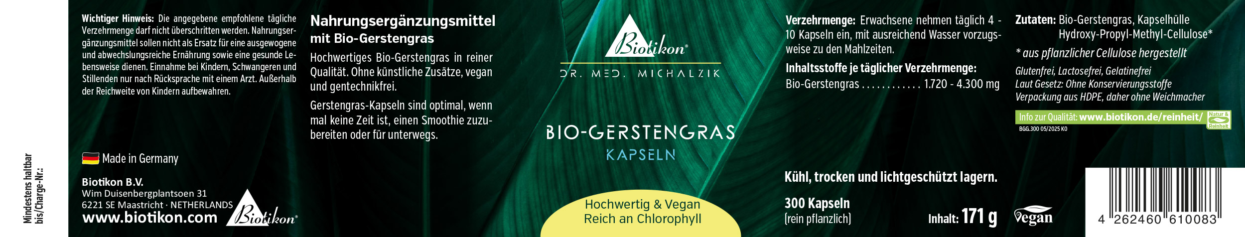 Bio-Gerstengras Kapseln – Etikett