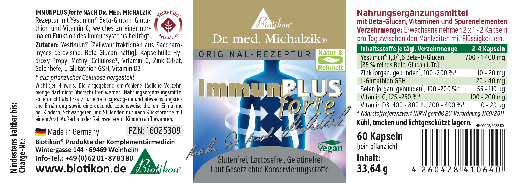 ImmunPLUS forte – 60 Kapseln ImmunPLUS forte, Nahrungsergänzungsmittel, 60 vegane Kapseln in einer Verpackung, farblich abgestimmt