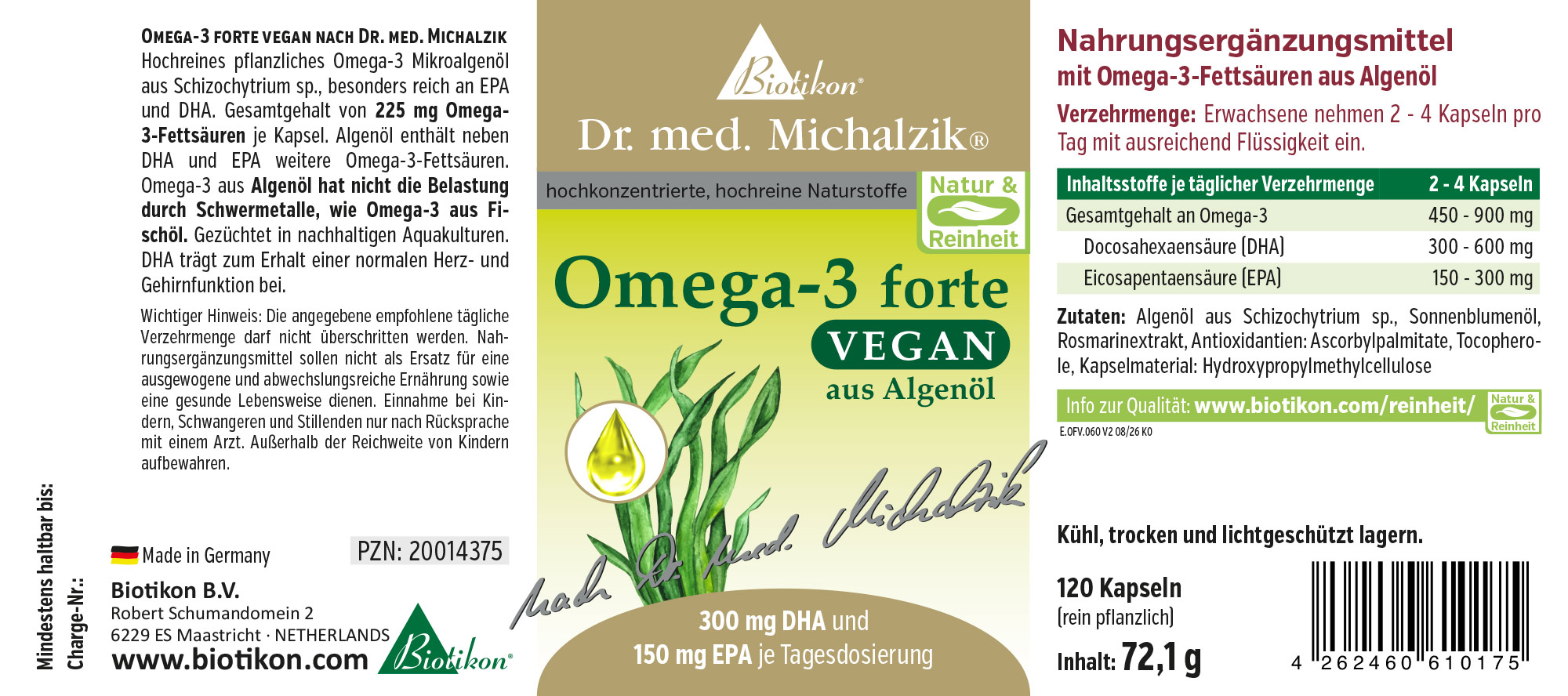 Omega-3 forte vegan Original nach Dr. med. Michalzik - Etikett 60 Kapseln Omega-3 forte vegan Original nach Dr. med. Michalzik - Etikett 60 Kapseln