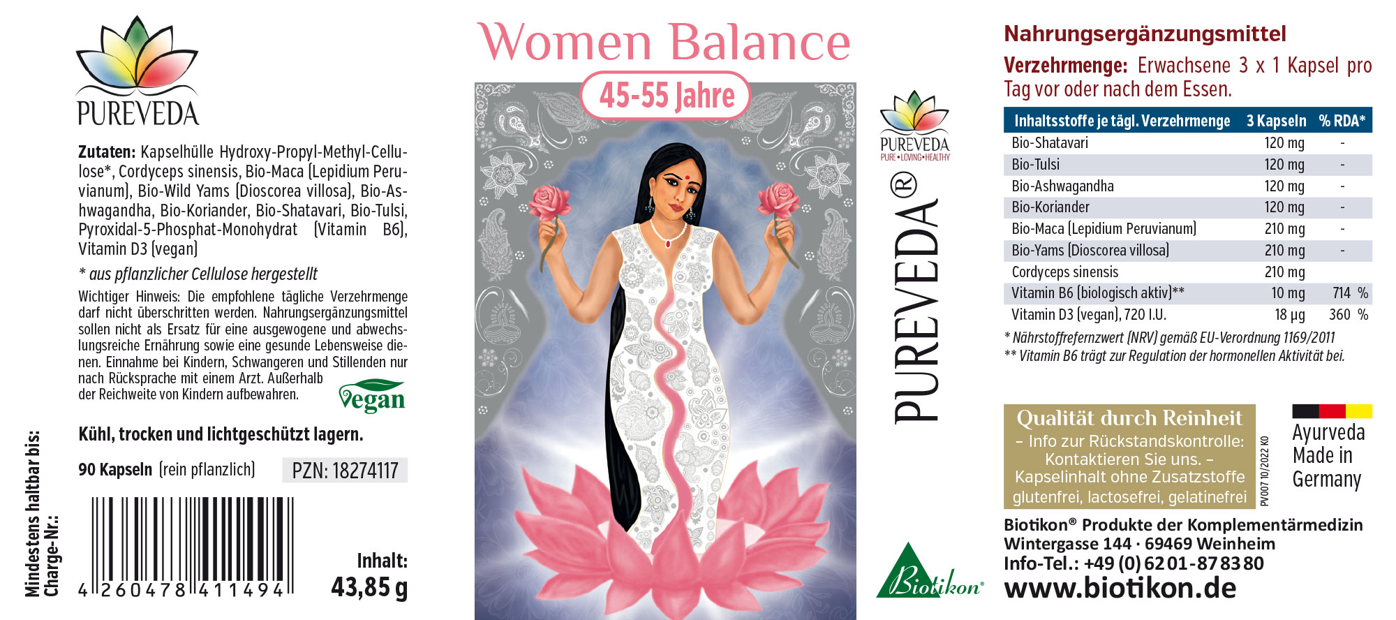 Women Balance – 90 Kapseln Nahrungsergänzungsmittel für Frauen 45-55 Jahre, 90 Kapseln in Verpackung, vegan, rein pflanzlich.