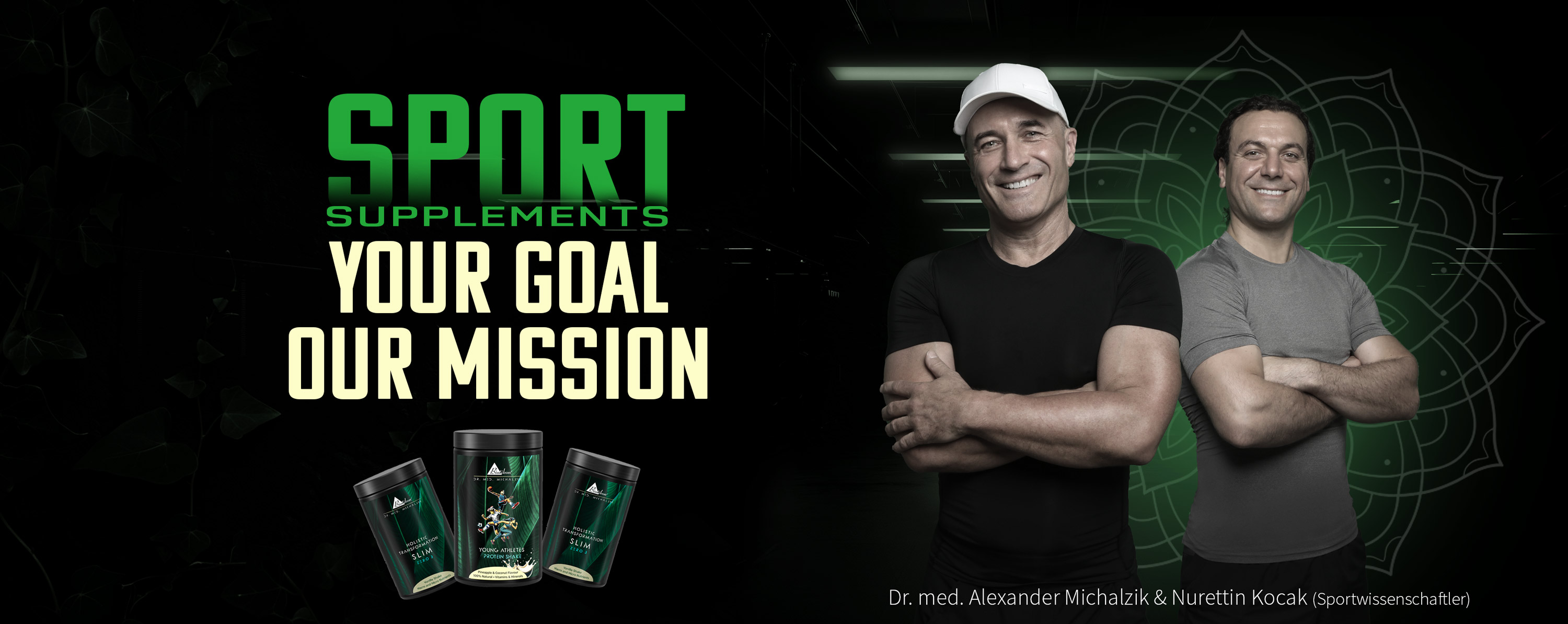 Sport Supplements – Protein Shake 500 g Sport Supplements Protein Shake in schwarzer Dose, 500 g, auf schwarzem Hintergrund.