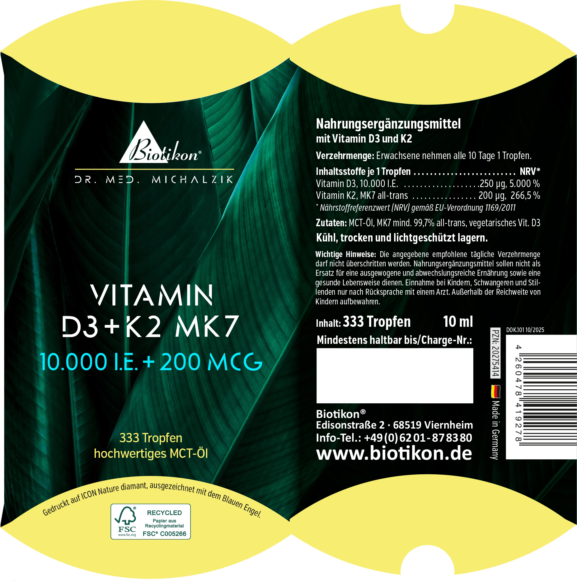 Vitamin-D3 + K2 10.000IE 200mcg konventionell Kissenschachtel Vitamin-D3 + K2 10.000IE 200mcg konventionell Kissenschachtel