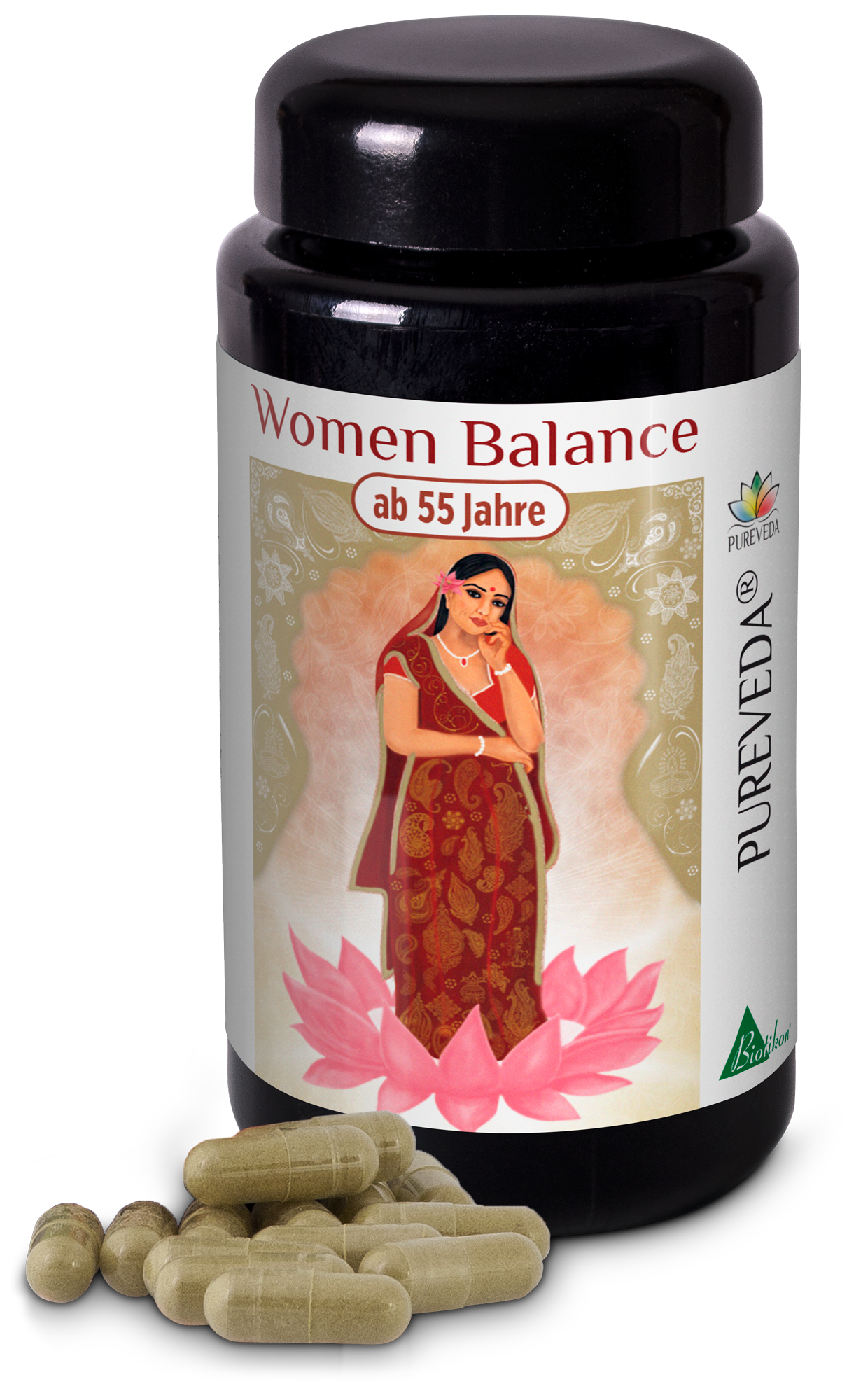 Women Balance – Kapseln ab 55 Jahren Dunkelbraune Flasche mit Kapseln, 60 Stück, für Frauen ab 55 Jahren, mit dekorativer Verpackung.