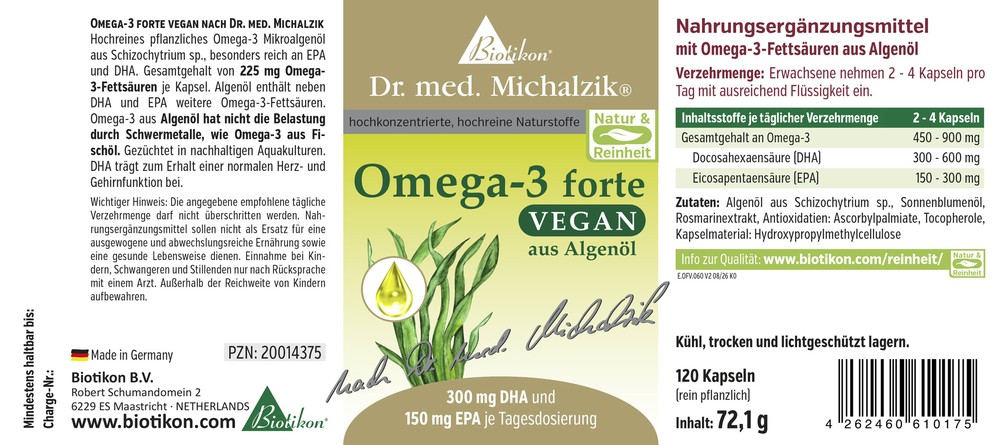 Omega-3 forte vegan Original nach Dr. med. Michalzik  - Etikett 60 Kapseln