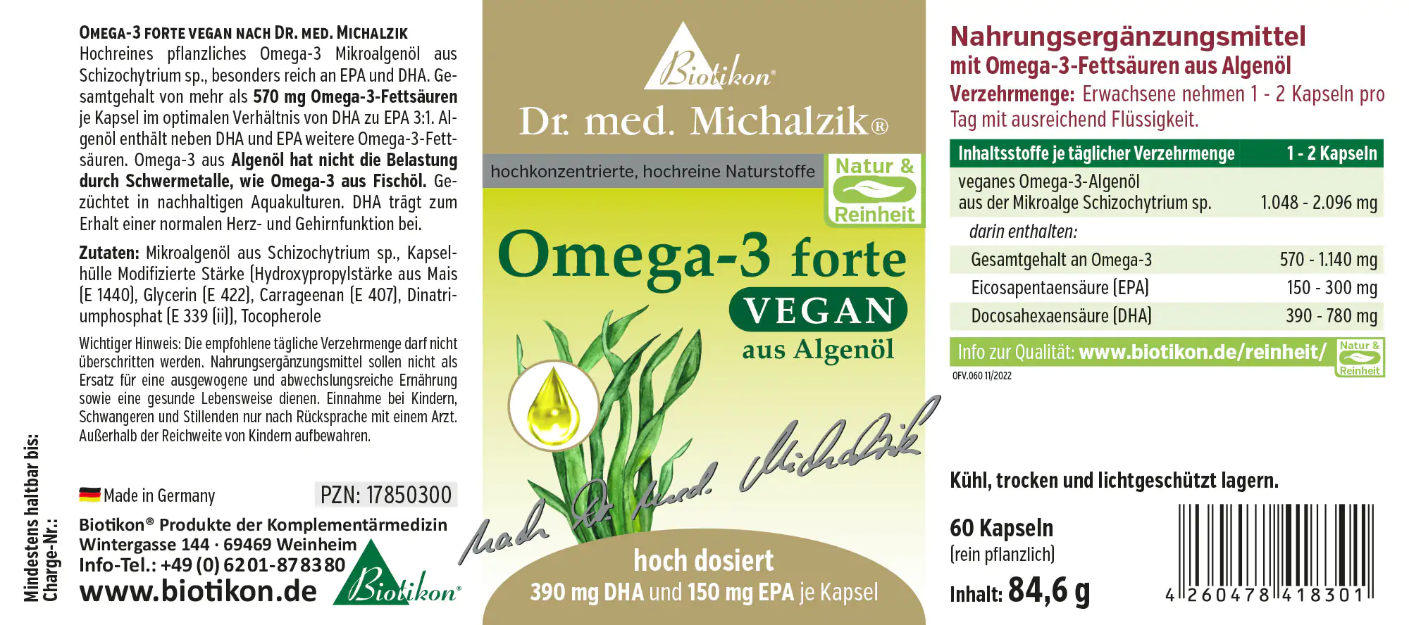 Omega-3 forte vegan - 60 capsules, violett glass