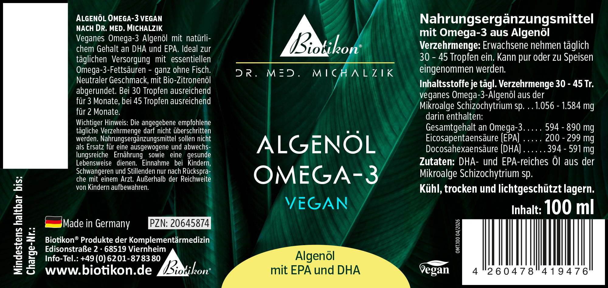 Algenöl Omega-3 Vegan