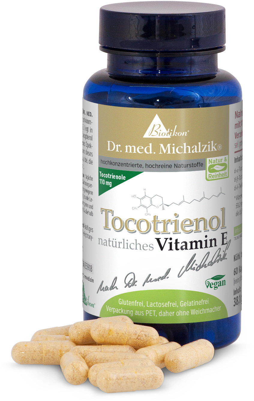 Tocotrienol 110 mg – Kapseln Tocotrienol Kapseln, 60 Stück, natürliche Vitamin E Form, gelbe Kapseln in PET Flasche.