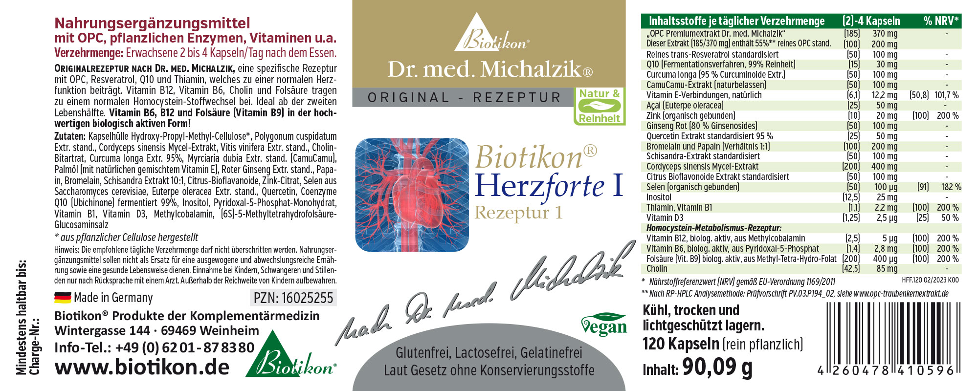 Biotikon Herzforte I – 120 Kapseln Nahrungsergänzungsmittel, Herzunterstützung, 120 vegane Kapseln in einer grünen Verpackung.