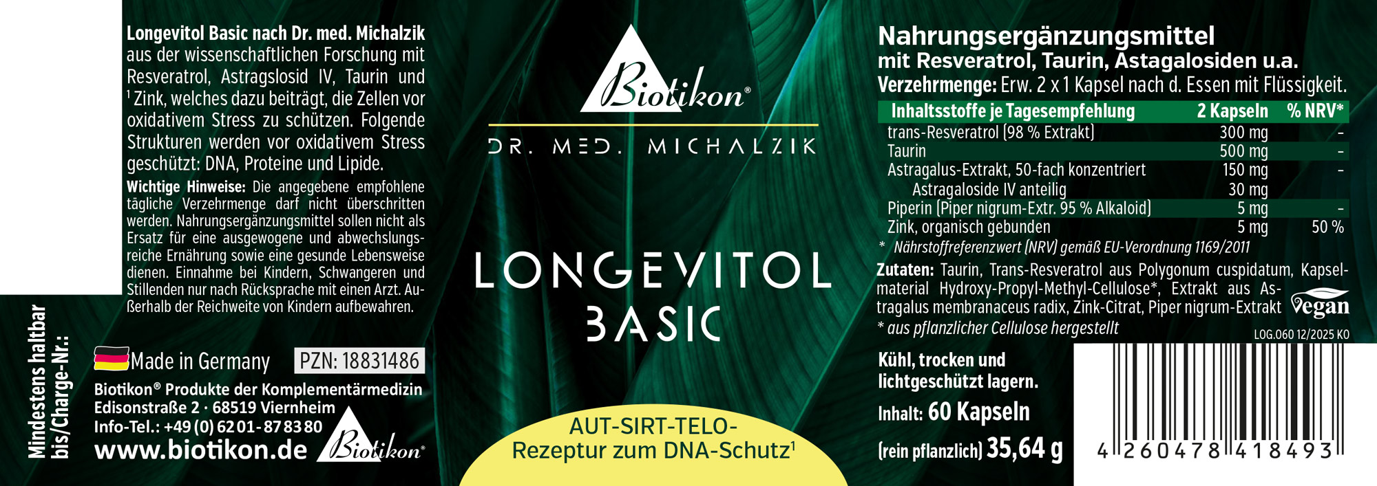 Longevitol Basic-Kapseln 60 Stk – Nahrungsergänzungsmittel 60 Kapseln von Longevitäts-Nahrungsergänzungsmitteln in einer stabilen Verpackung, vegan