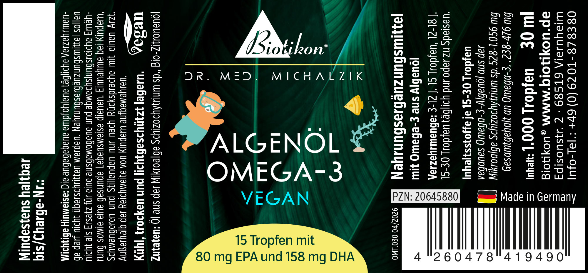 Algenöl Omega-3 Vegan für Kinder