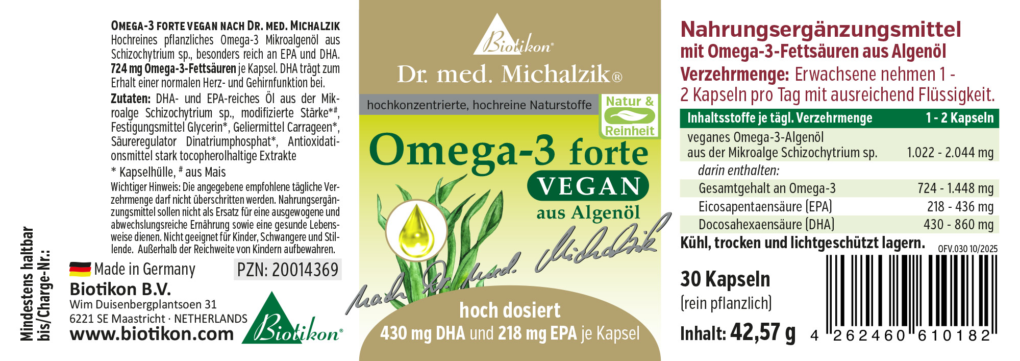 Omega-3 forte vegan Original nach Dr. med. Michalzik - Etikett 30 Kapseln