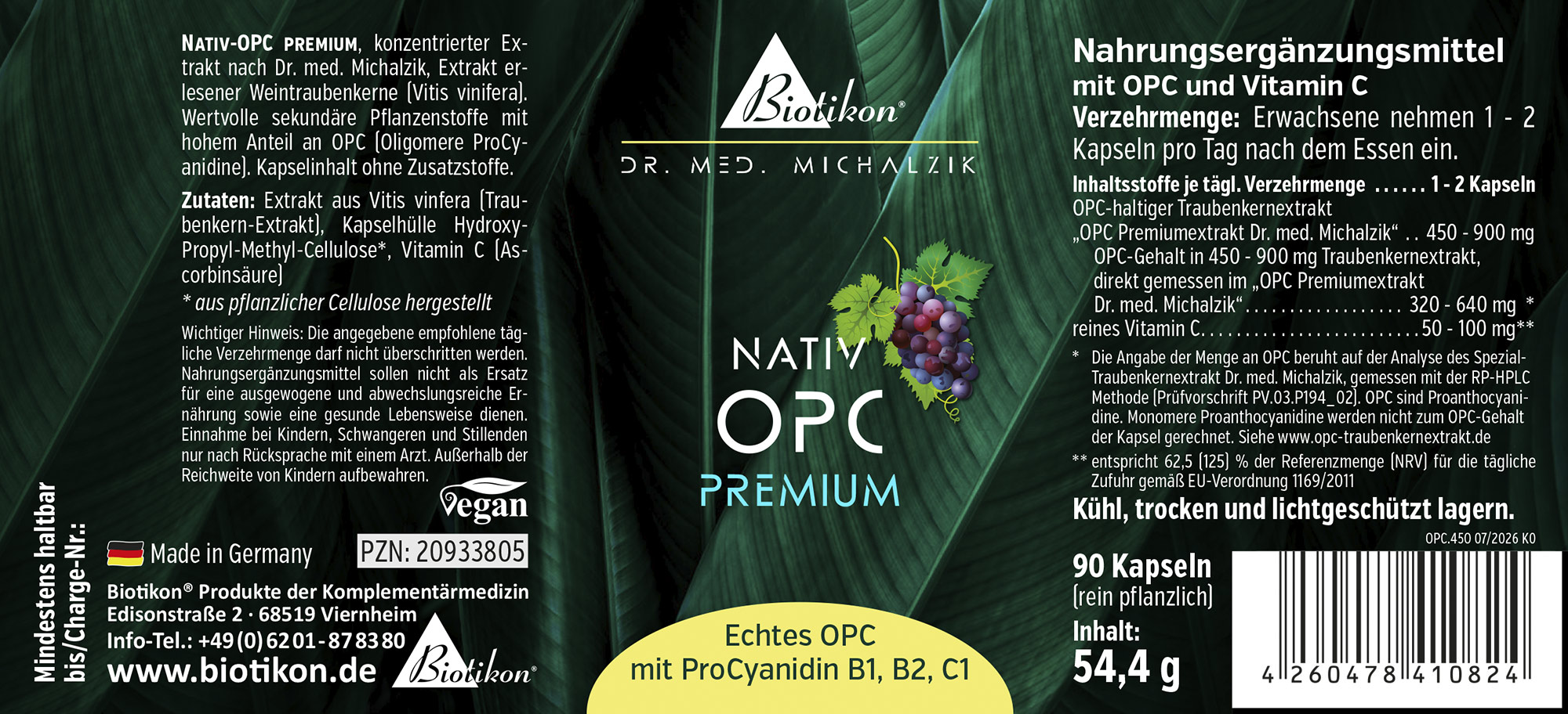 Nativ-OPC Nahrungsergänzungsmittel Etikett