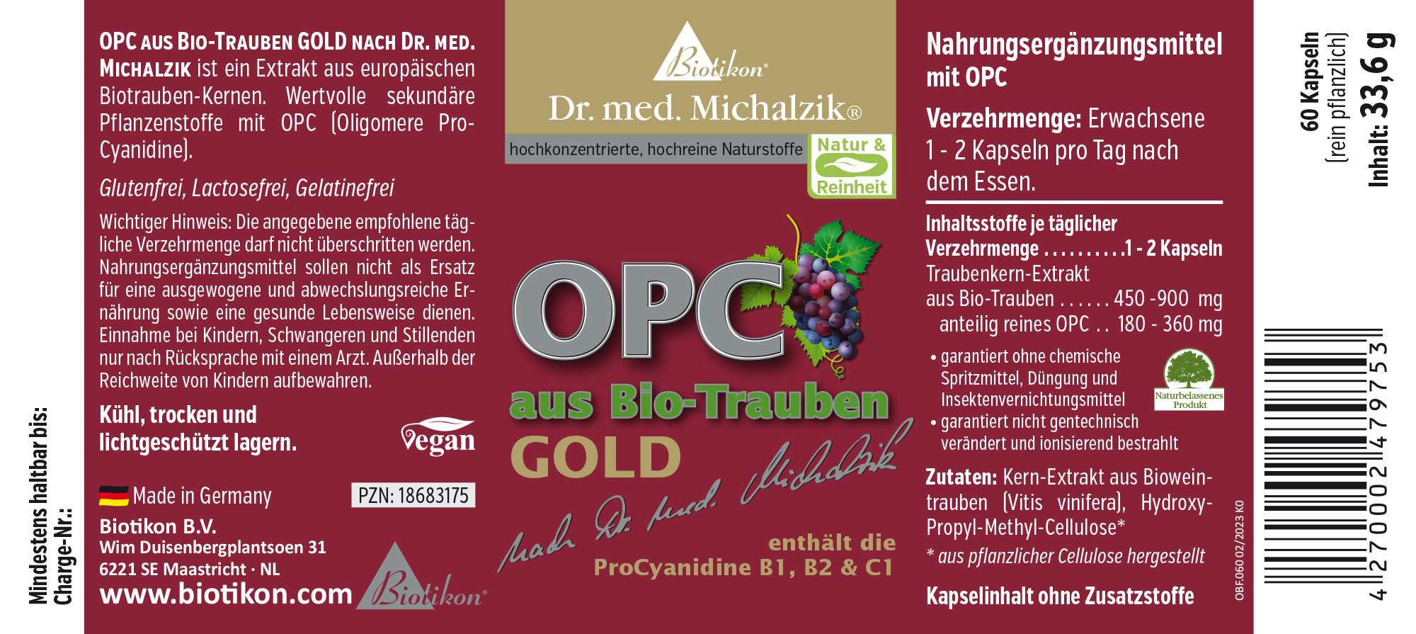 OPC aus Bio-Trauben GOLD – Etikett