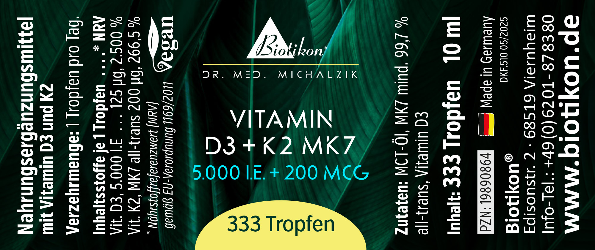 Vitamin D3 + K2 MK7 forte, 5,000 IU + 200 mcg