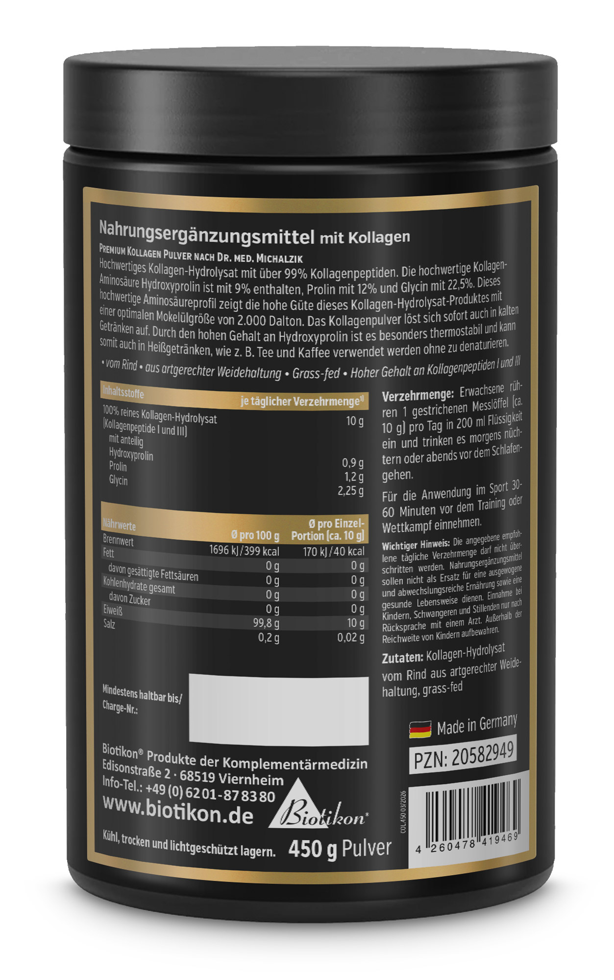 Premium Kollagen Hydrolysat Pulver Dose Etikett
