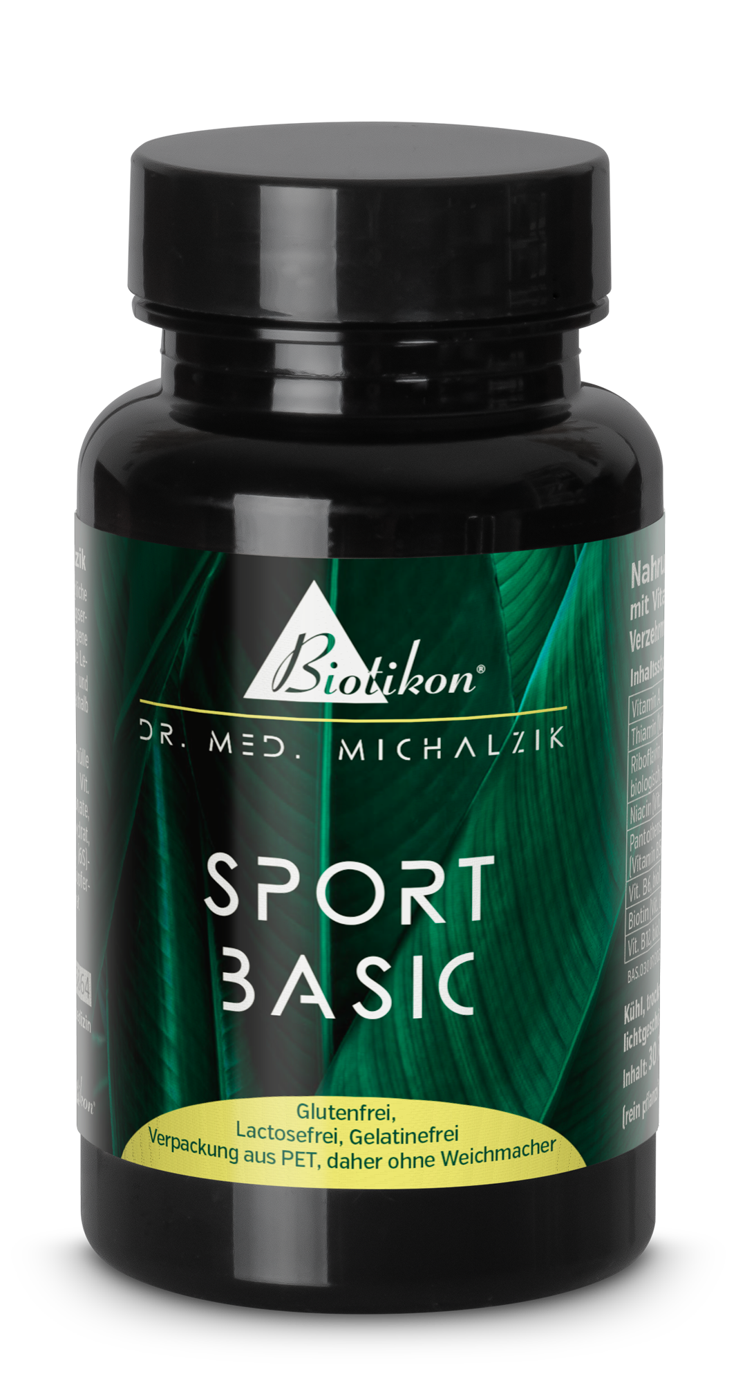 Sport Basic – Nahrungsergänzungsmittel Kapseln Schwarze Kapsel-Flasche mit grünem Etikett, 300 Kapseln, glutenfrei, laktosefrei, gelatinefrei.