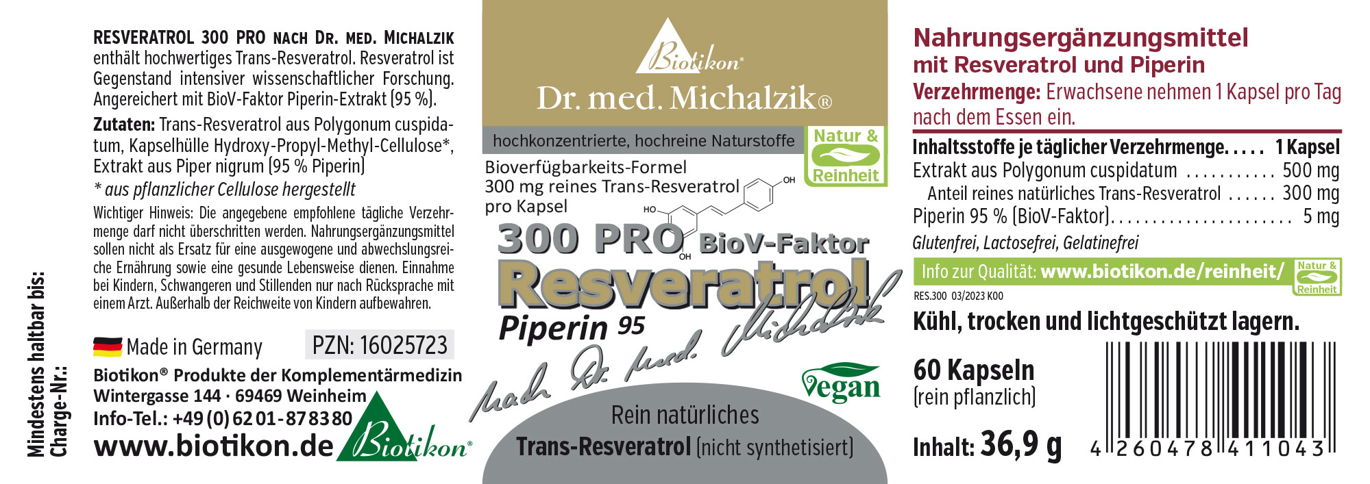 Resveratrol 300 mg – Kapseln Verpackung von Resveratrol 300 mg Kapseln, 60 Stück, vegetarisch, erhältlich in einer stabilen Dose.