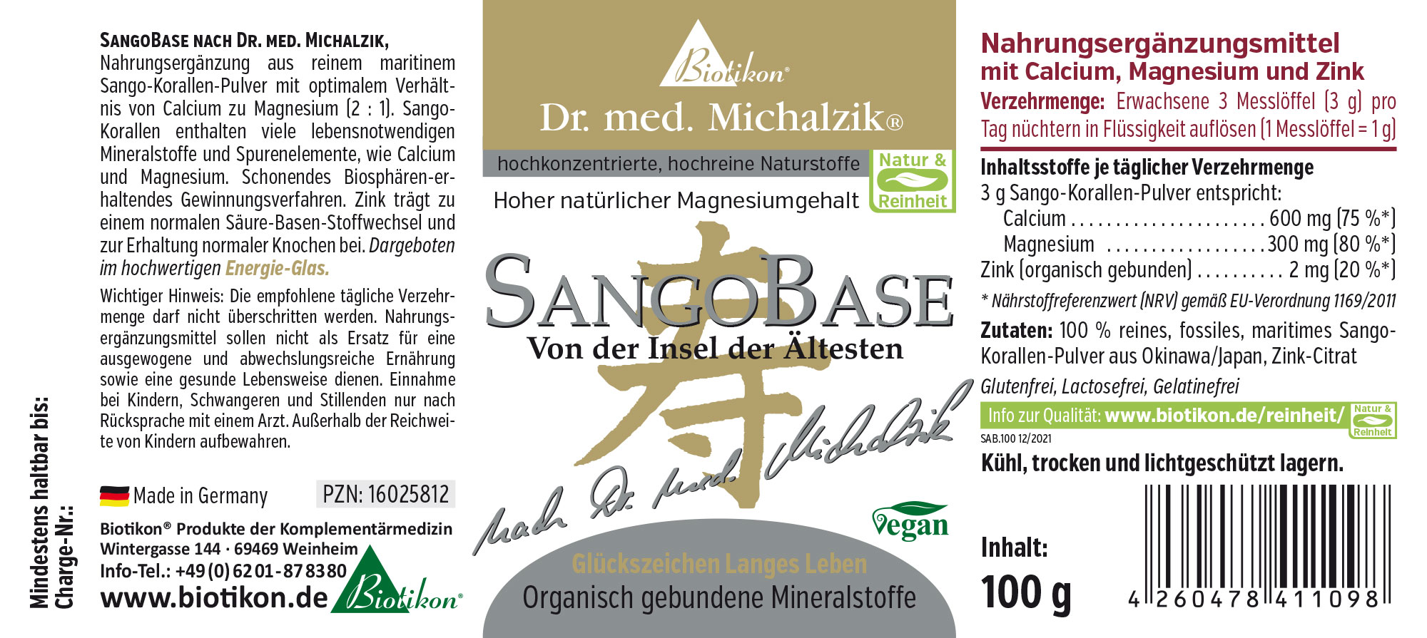 SangoBase 100 g – Korallen-Pulver SangoBase Nahrungsergänzungsmittel in Pulverform, 100 g Paket, maritimes Korallen-Pulver.