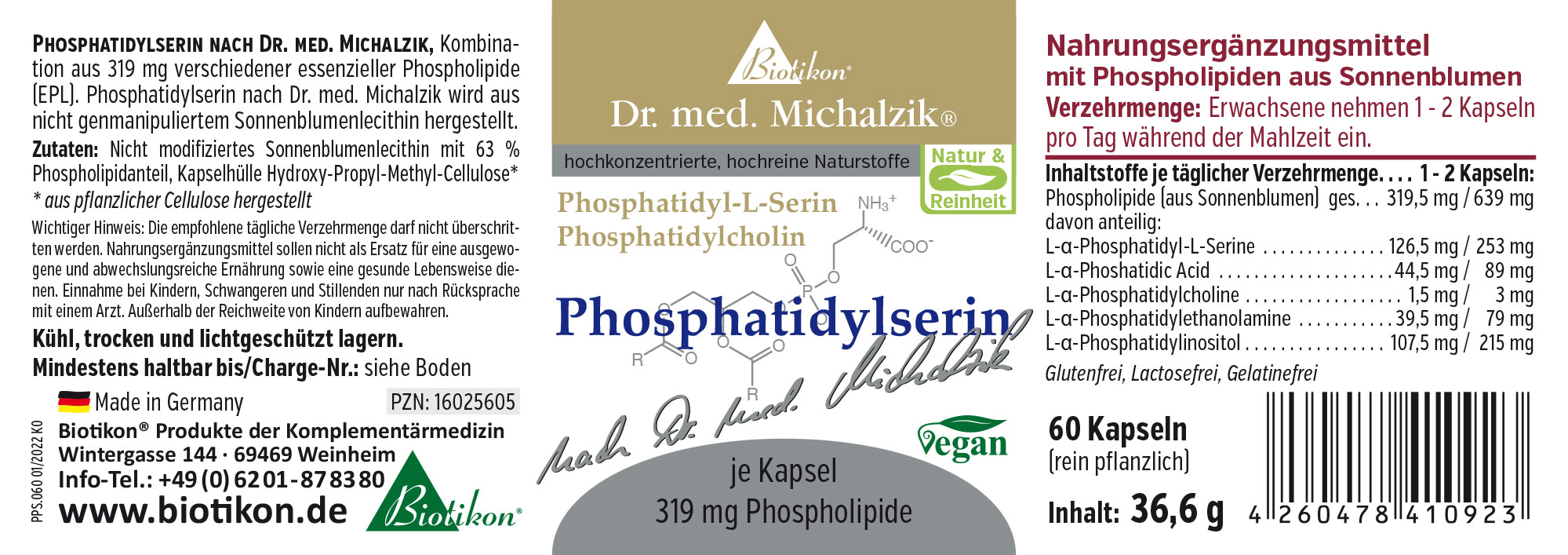 Phosphatidylserin 319 mg – Kapseln 60 Kapseln mit 319 mg Phospholipiden aus Sonnenblumen, pflanzliche Kapselhülle, grau