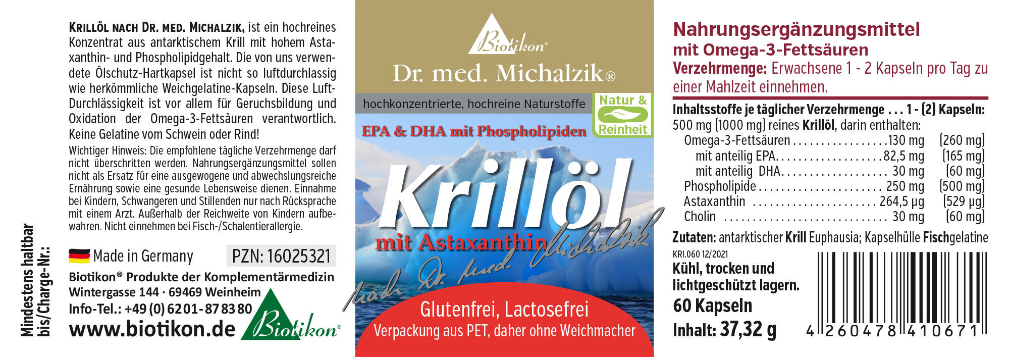 Krillöl 500 mg – Kapseln Krillöl in luftdichten Kapseln, 60 Stück, für Erwachsene, rot und transparent, auf PET-Verpackung.