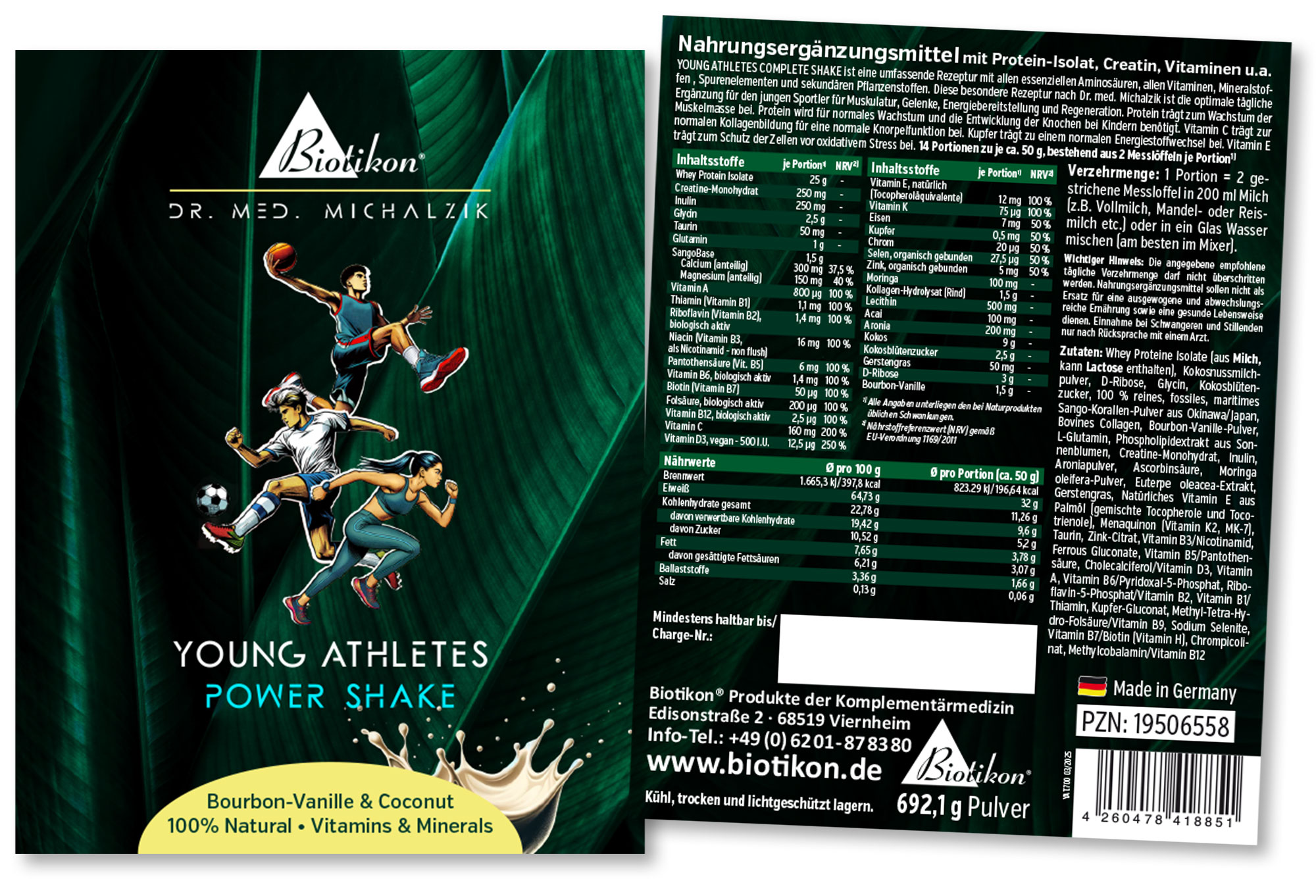 Power Shake – 692 g Pulver Protein-Pulver für junge Athleten, Bourbon-Vanille & Kokosnuss, 692 g, mit Nährstoffen.