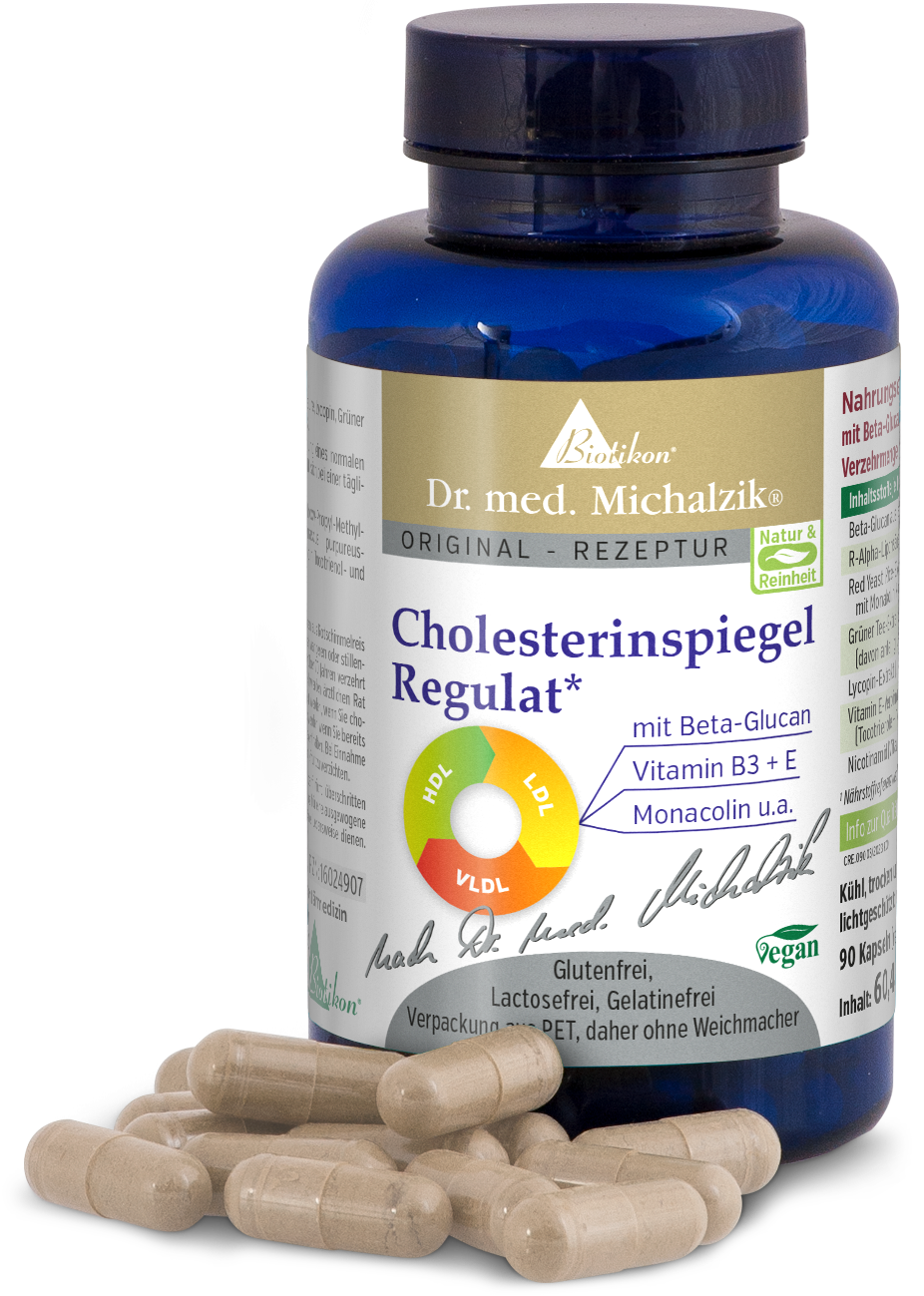 Cholesterinspiegel Regulat – 90 Kapseln Kapseln für Cholesterinspiegel Regulierung, 90 Kapseln in blauer Flasche, vegan, glutenfrei.