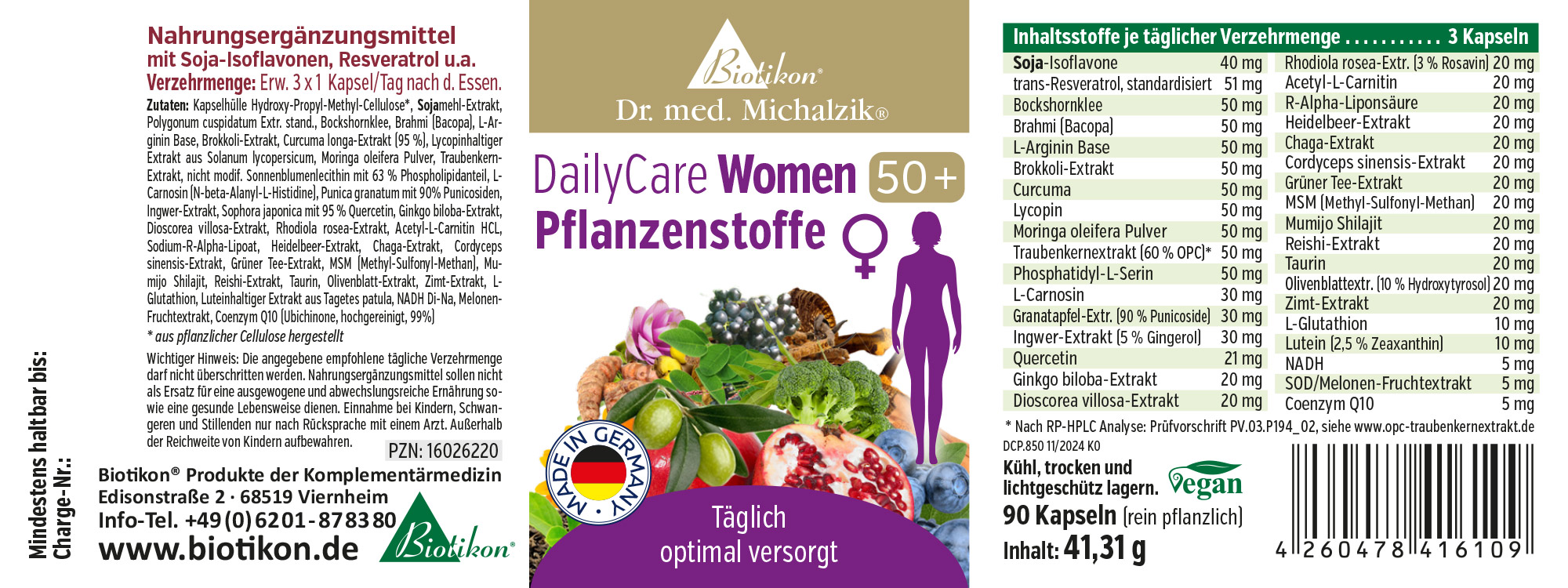 DailyCare Women 50+ – Kapseln Nahrungsergänzungsmittel in Kapseln für Frauen über 50, 90 Stück, grüne Verpackung, pflanzliche Inhaltsstoffe