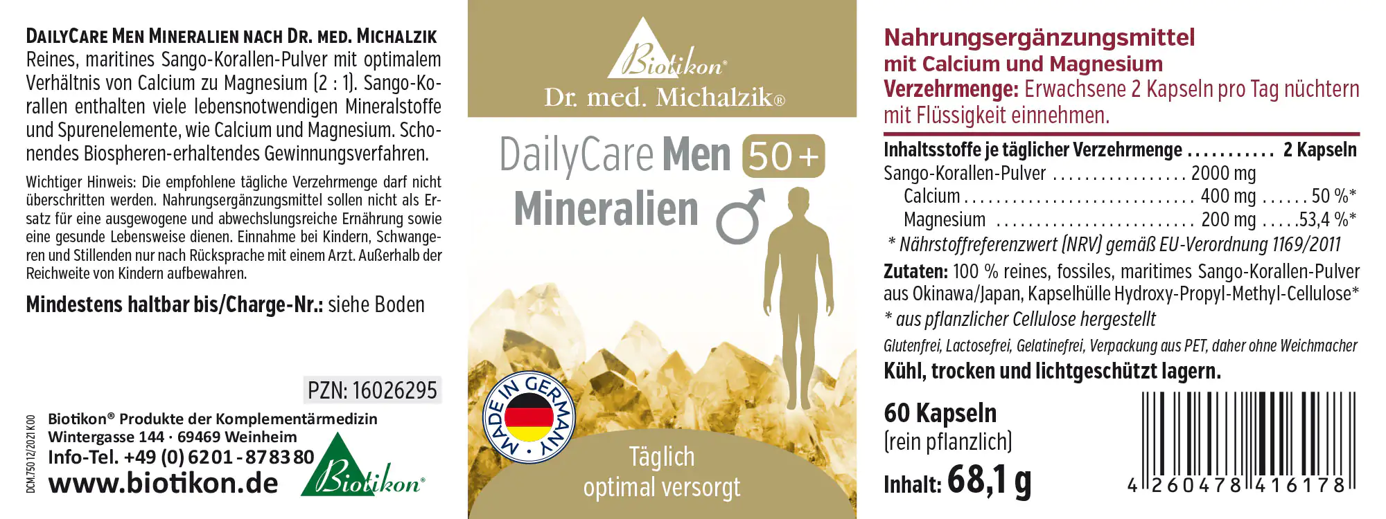 Sango-Korallen Pulver 2000 mg – 60 Kapseln Ergänzungsmittel mit Sango-Korallenpulver, 60 Kapseln in klarer Verpackung, goldenes Kapselmaterial, für Erwachsene.
