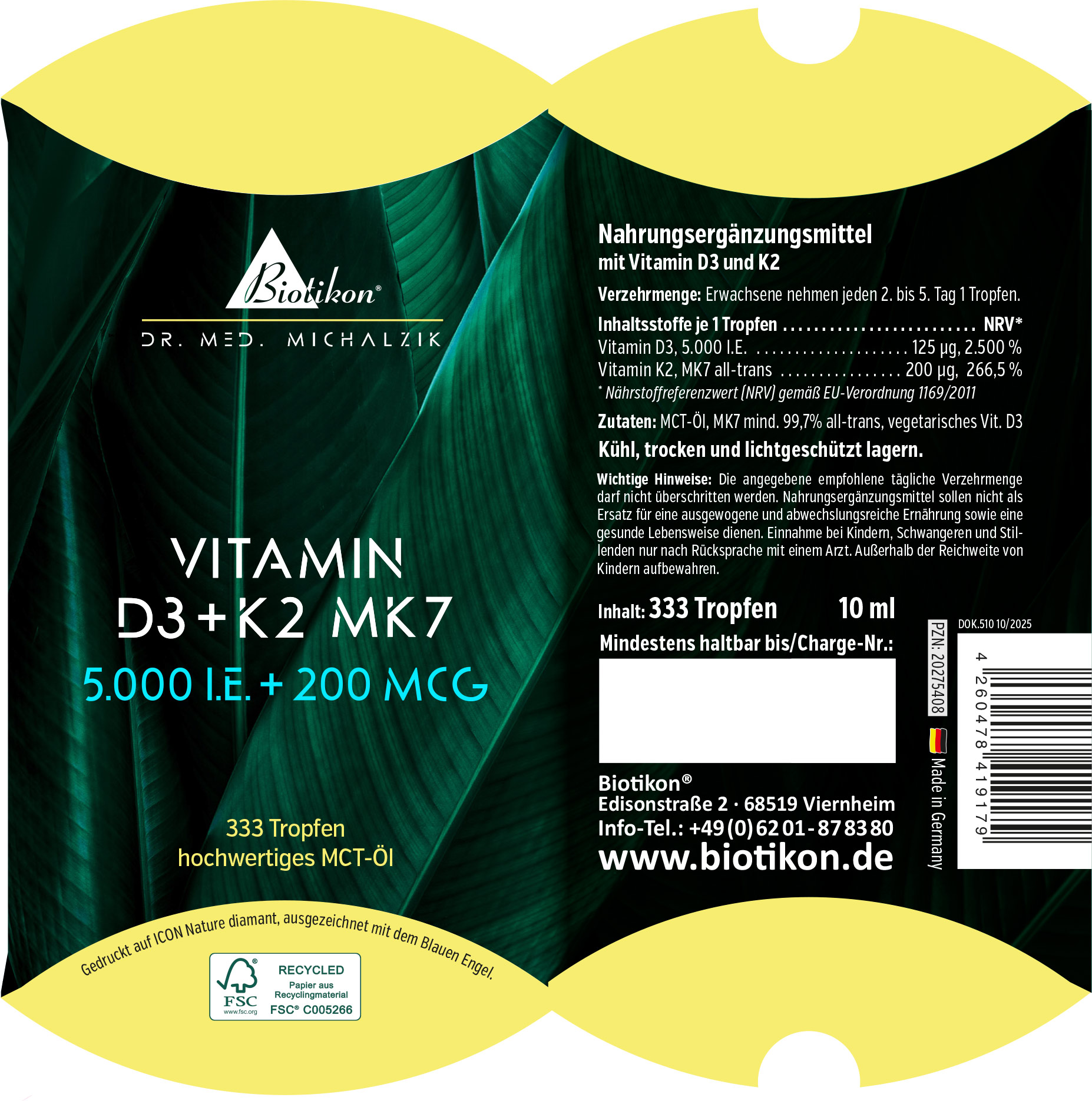 Vitamin-D3 + K2 5.000IE 200mcg konventionell Kissenschachtel Vitamin-D3 + K2 5.000IE 200mcg konventionell Kissenschachtel