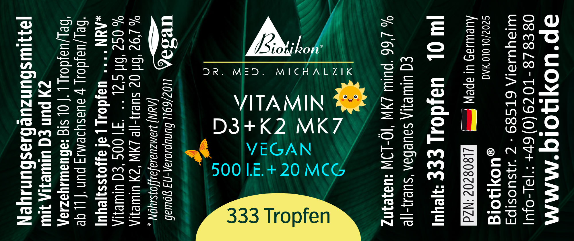 Vitamin-D3 K2-500IE vegan Etikett Vitamin-D3 K2-500IE vegan Etikett