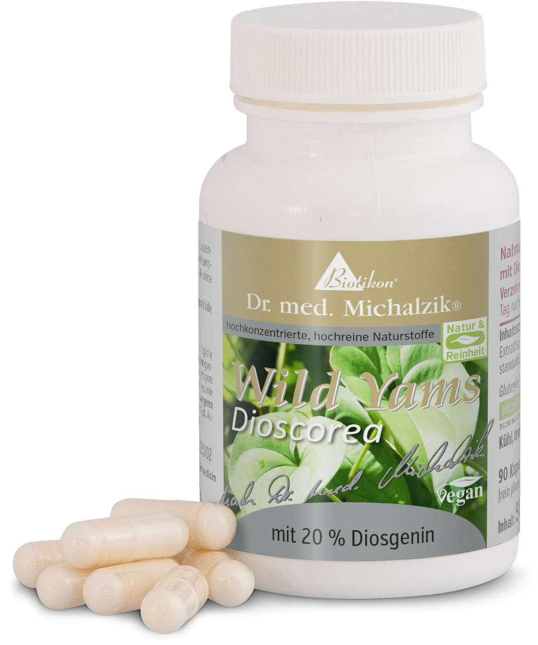Dioscorea Wild Yams 90 Kapseln – 20 % Diosgenin Flasche mit 90 weißen Kapseln, Nahrungsergänzungsmittel mit Wild Yams, vegane Kapseln, mit 20 % Diosgenin.