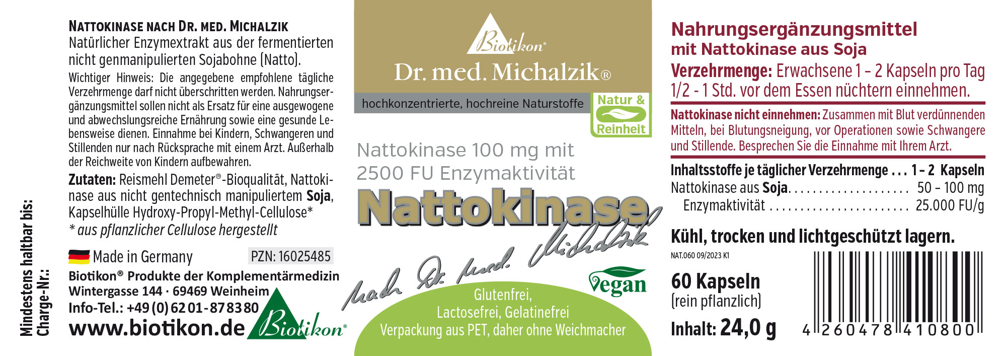 Nattokinase 100 mg – 60 Kapseln Nahrungsergänzungsmittel Nattokinase aus Soja, 60 Kapseln in PET-Verpackung, vegan, hochwertig.
