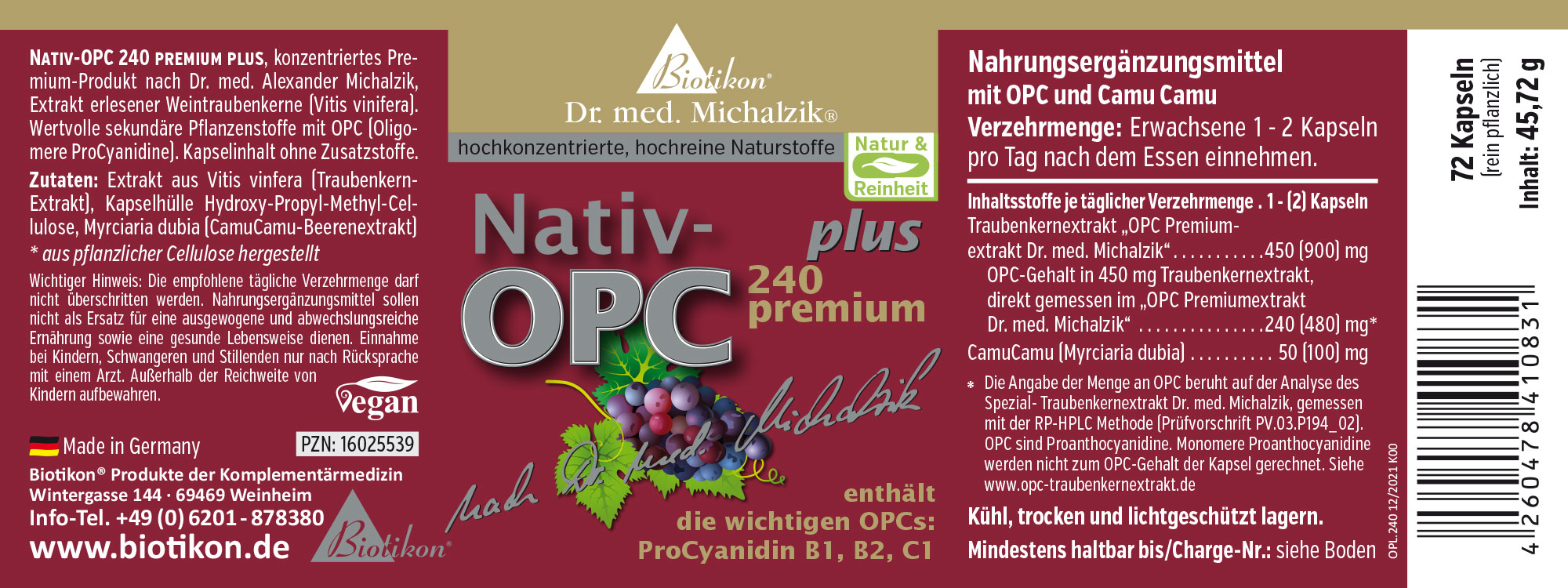 Nativ-OPC 240 mg – Kapseln Nativ-OPC 240 mg Kapseln, 72 Stück, rot-violette Verpackung, Vorderansicht