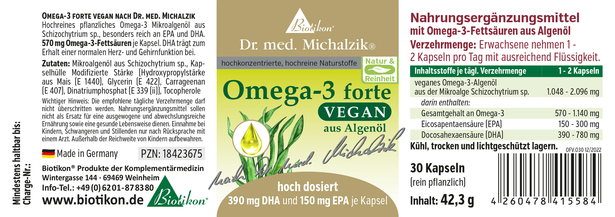 Omega-3 forte vegan – 30 Kapseln Hochdosierte Omega-3-Fettsäuren aus Algenöl, 30 Kapseln in einer umweltfreundlichen Verpackung.