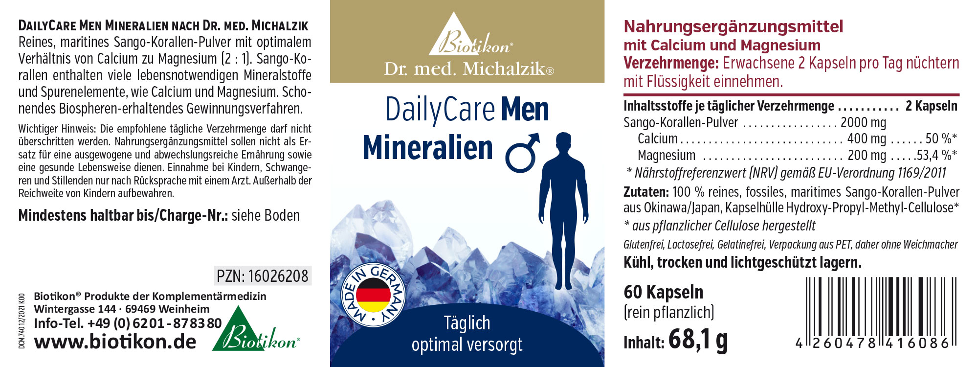Sango-Korallen-Pulver 2000 mg – Kapseln 60 Kapseln Sango-Korallen-Pulver mit Calcium und Magnesium in transparenter Verpackung, grau-weißer Hintergrund.