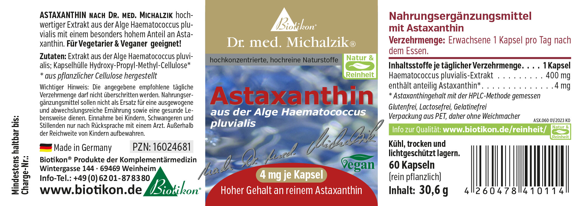 Astaxanthin 4 mg – Kapseln Astaxanthin Nahrungsergänzungsmittel in Kapseln, 60 Stück, vegan, farbenfrohe Verpackung.