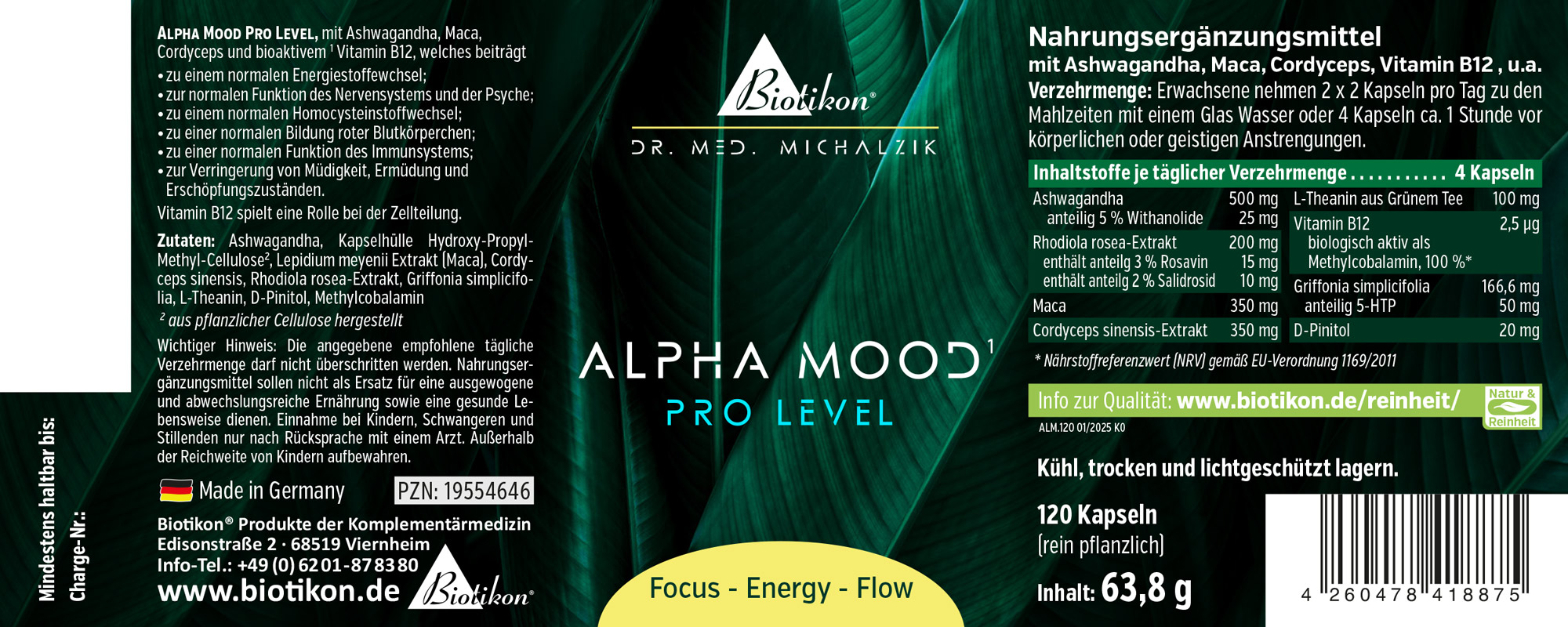 Alpha Mood Pro Level – 120 Kapseln Nahrungsergänzungsmittel Alpha Mood Pro Level in einer bläulichen Verpackung, 120 Kapseln, mit ayurvedischen Inhaltsstoffen.