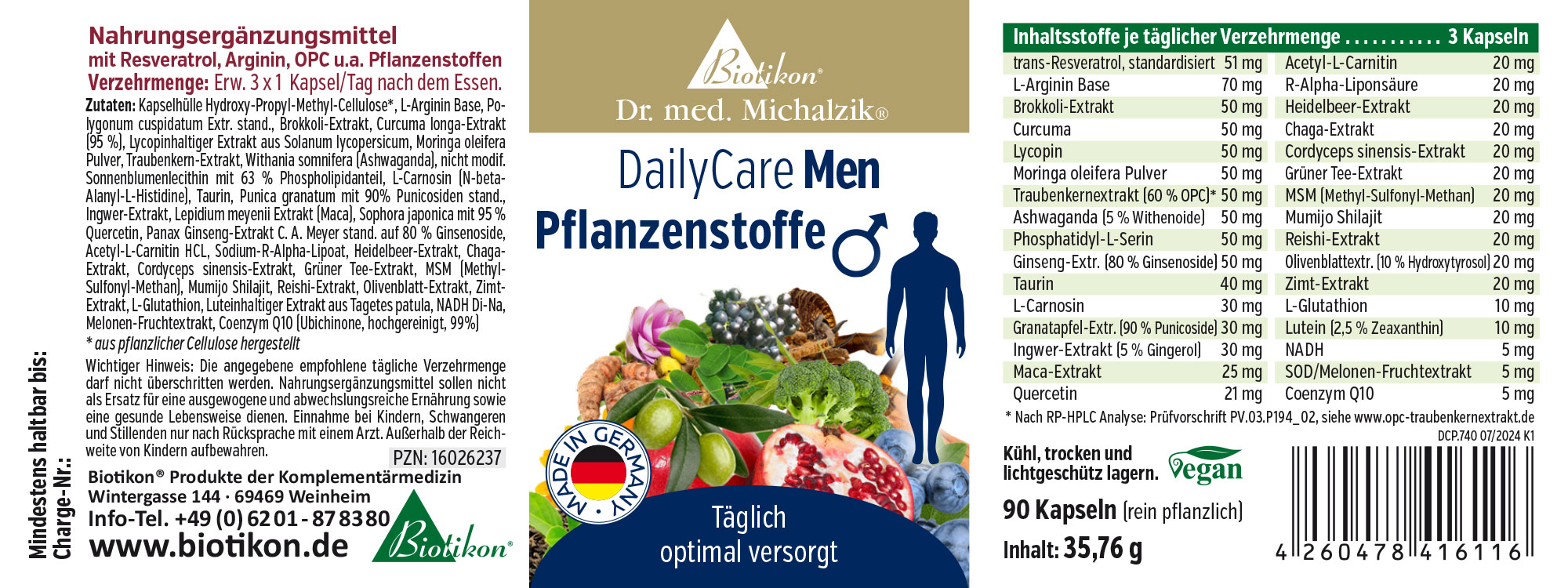 Pflanzenstoffe 90 Kapseln – Nahrungsergänzungsmittel 90 Kapseln sorgfältig verpackt, Nahrungsergänzungsmittel für Männer mit verschiedenen Pflanzenstoffen.