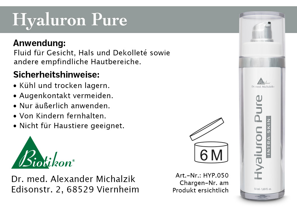 Hyaluron Pure – 50 ml Fluid Hyaluron Pure, 50 ml Fluid in Spenderflasche, klar, mit Pumpe, für Gesicht und Dekolleté.