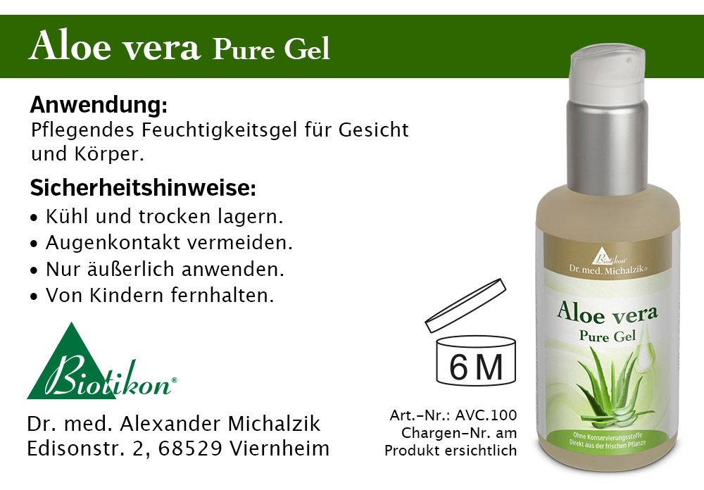 Aloe Vera Pure Gel – 100 ml Pflegendes Aloe Vera Gel in 100 ml Flasche, durchsichtig mit Pumpverschluss, für Gesicht und Körper.