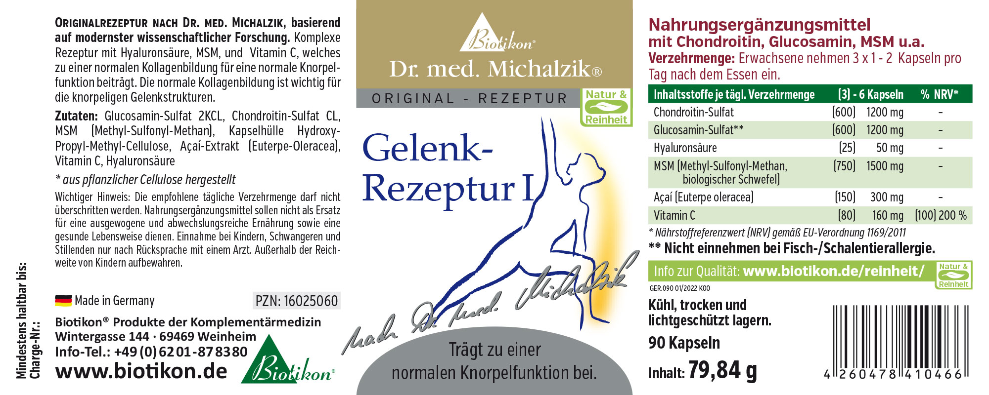 Gelenk-Rezeptur I – 90 Kapseln Nahrungsergänzungsmittel in Kapseln, 90 Stück, für Gelenkfunktionen, Verpackung mit Grafiken