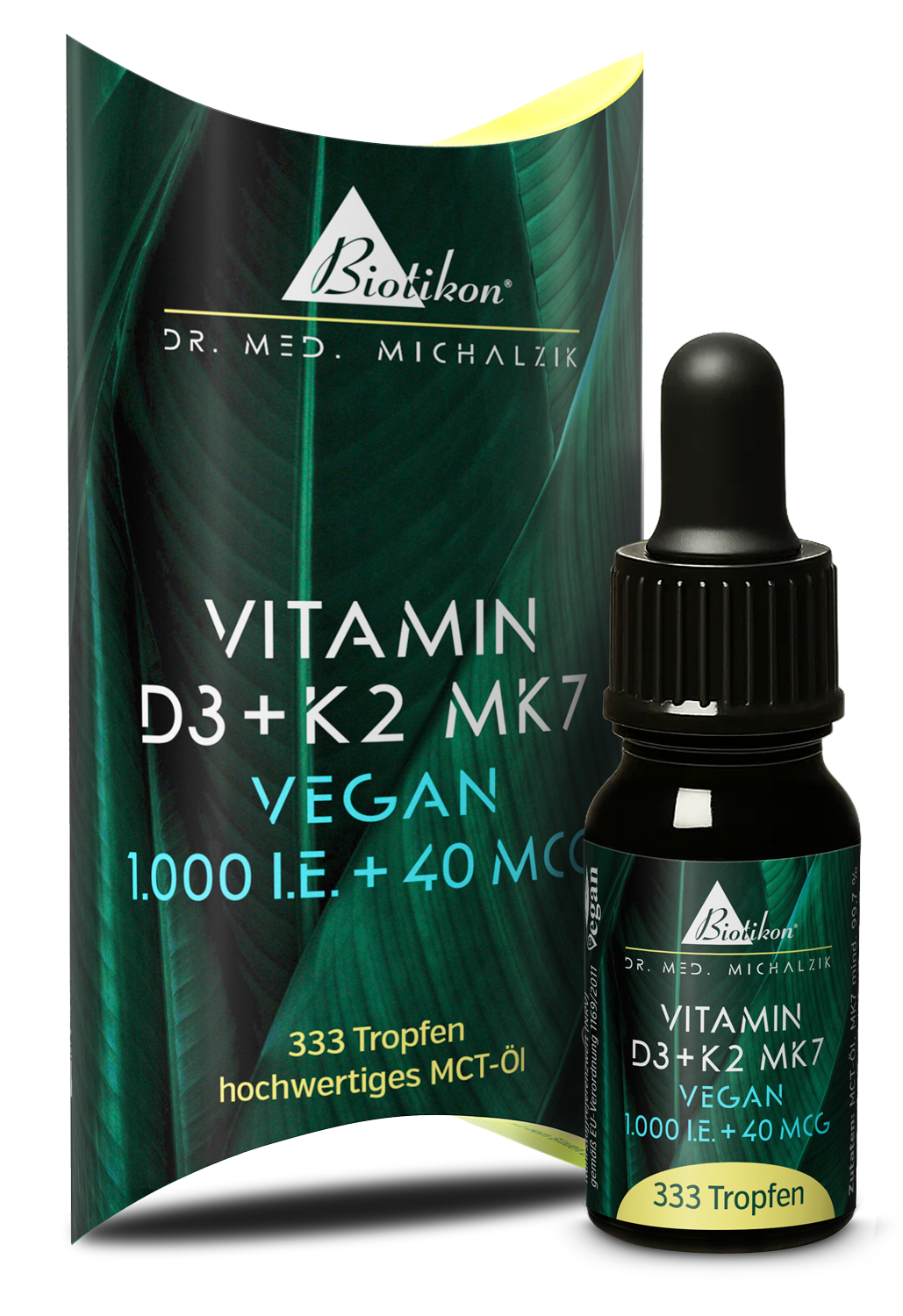 Vitamin D3+K2 10ml 1000IE vegan Schachtel mit Flasche