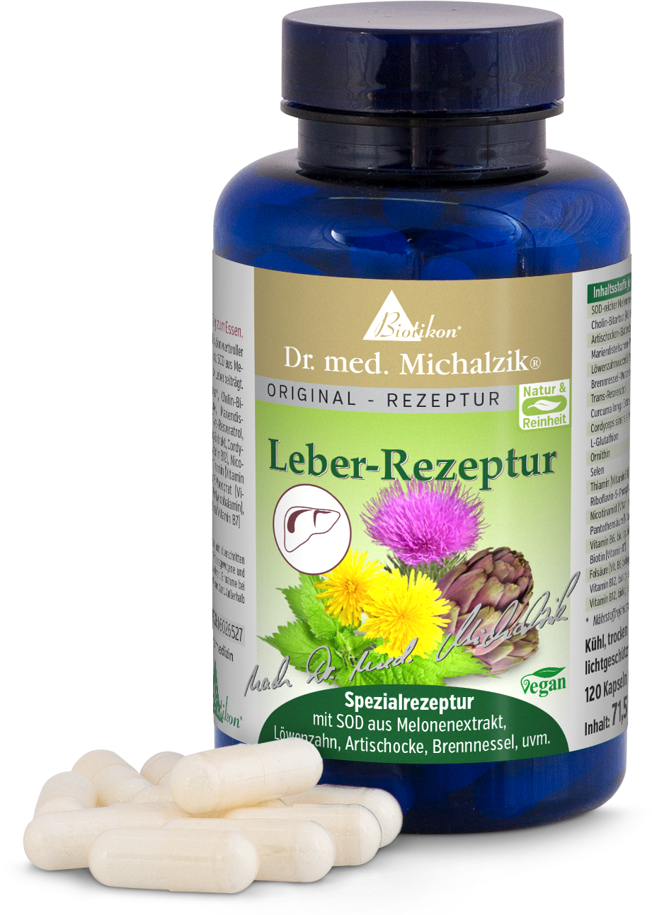 Leber-Rezeptur – 120 Kapseln Vegane Kapseln für die Leberunterstützung, 120er Glasbehälter, mit SOD und pflanzlichen Extrakten.