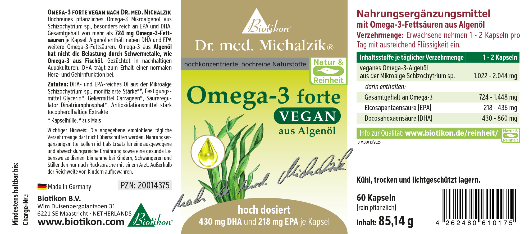 Omega-3 forte vegan - 60 Kapseln, Violettglas