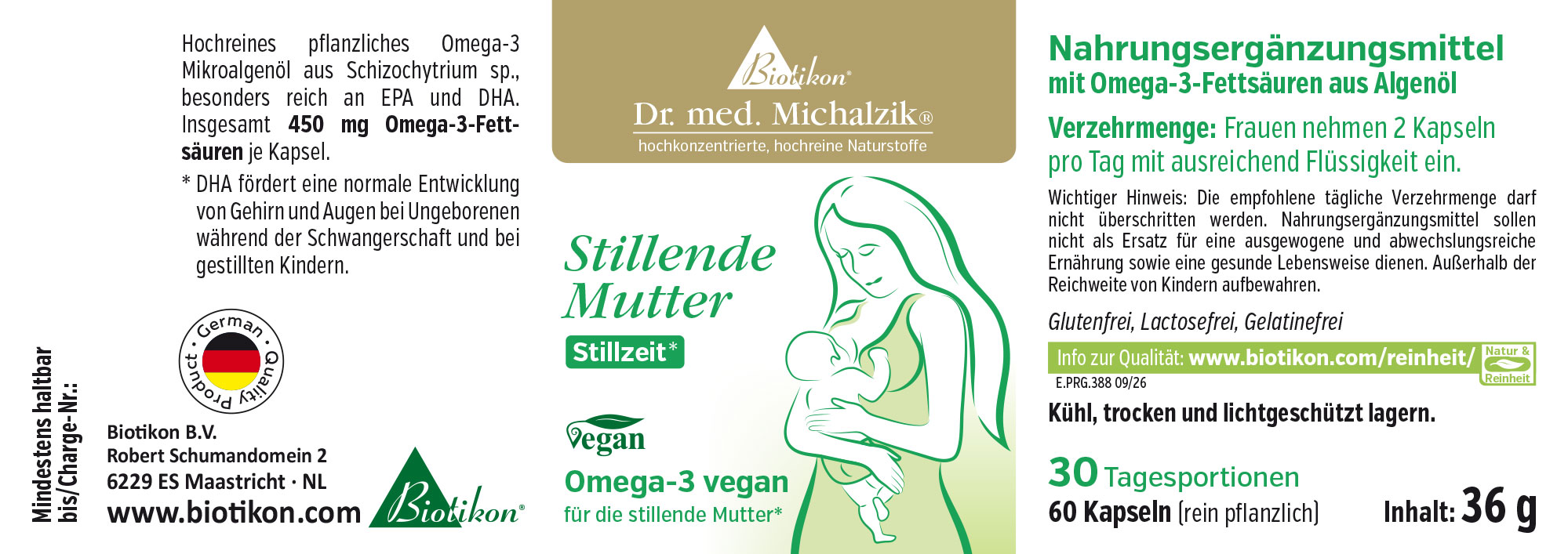 Nahrungsergänzungsmittel Omega-3 aus Mikroalgen, 30 Kapseln, vegan, 42,3 g.