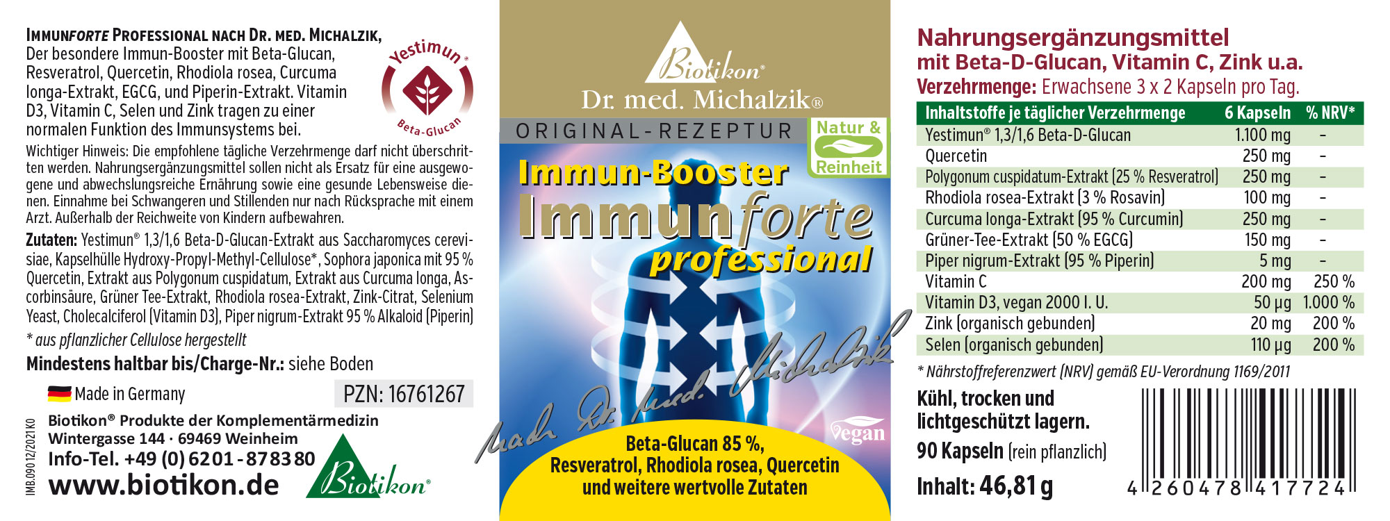 Immunforce Professional – 90 Kapseln Nahrungsergänzungsmittel Immunboost mit Beta-Glucan, Vitaminen, in einer 90 Kapseln Packung, vegan und pflanzlich.