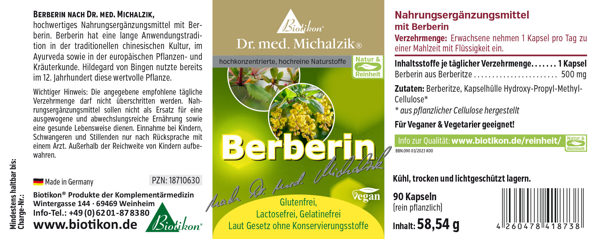 Berberin 500 mg – Kapseln 90 Kapseln mit Berberin aus Berberitze, vegan, in gelber Verpackung.