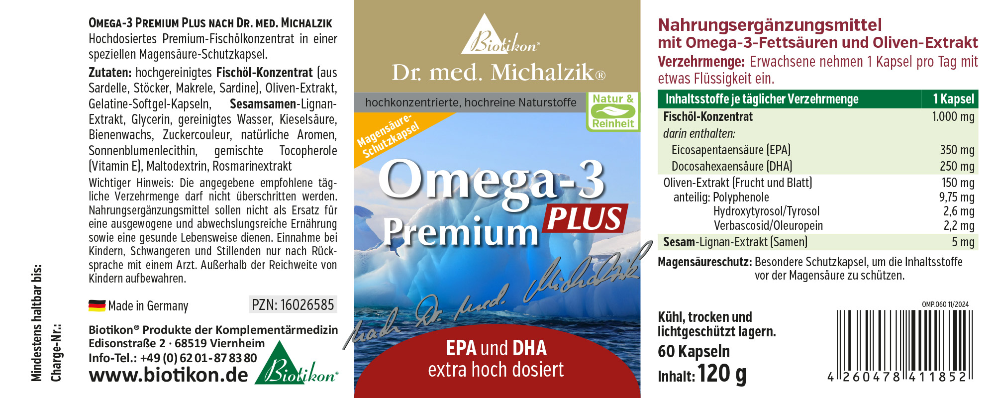 Omega-3 Premium Plus 1000 mg – 60 Kapseln Omega-3 Premium Plus Kapseln in einer Packung, Menge 60, gelatineweich, mit Fischölkonzentrat, geschützte Kapseln.