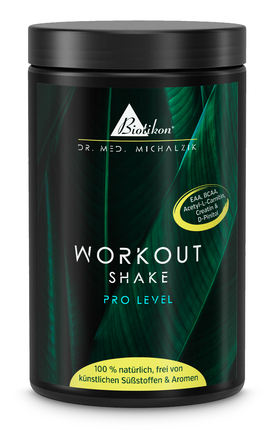 Workout Shake – Pro Level Schwarze Dose mit Workout Shake, 100% natürlich, 500 g, Vorderansicht