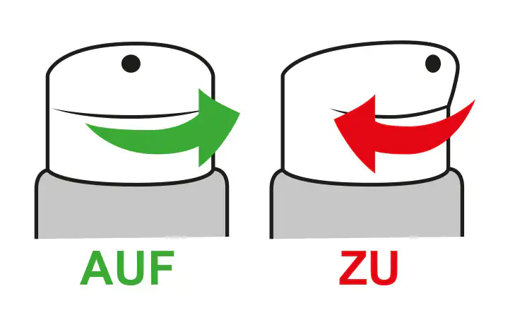 Sicherheitsverschluss – Auf und Zu Illustration eines Sicherheitsverschlusses mit Auf- und Zu-Pfeilen in Grün und Rot